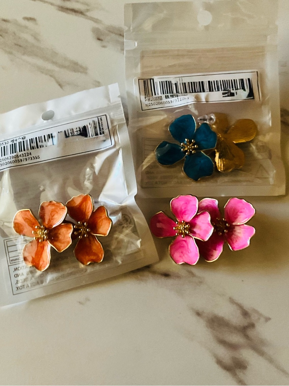 SHEIN Colorful Floral Stud Earrings - Pink, Orange, Blue, Gold